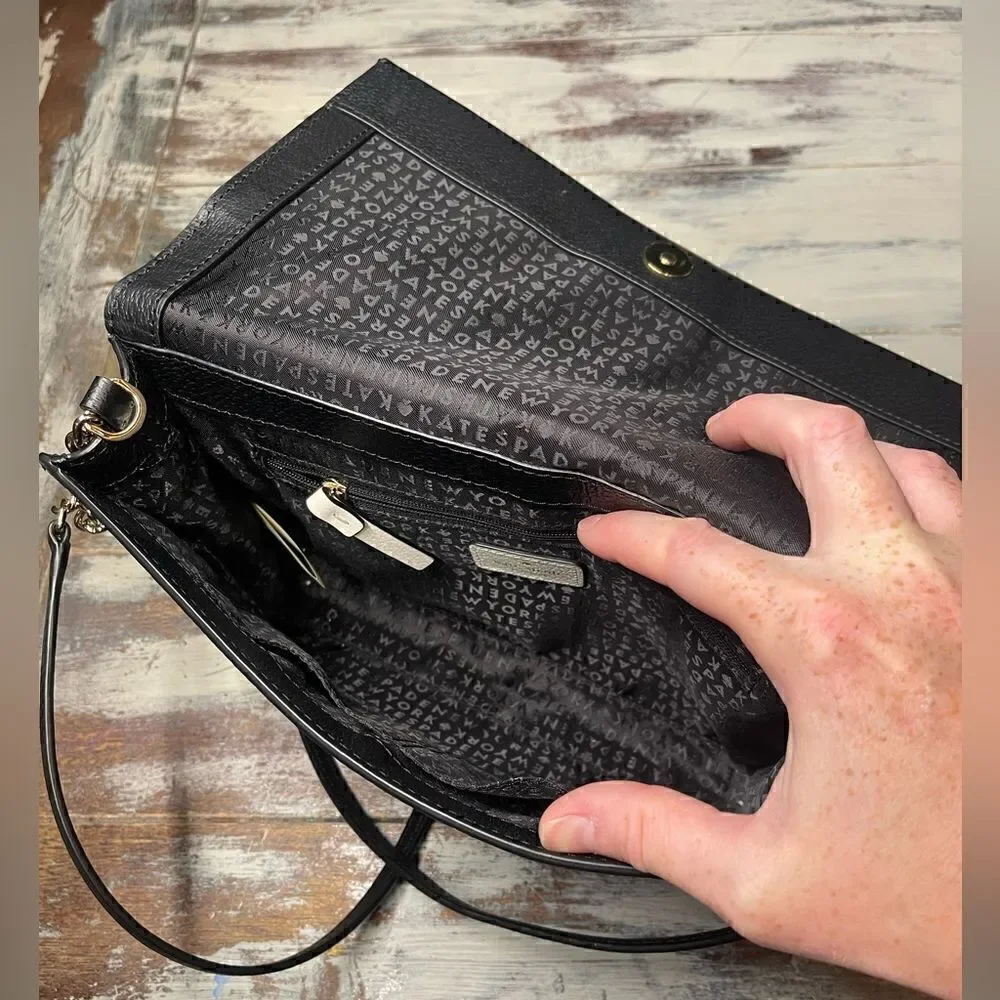 Kate Spade Kirk Park Saffiano Veronique Alek Crossbody Bow Black Beige Bow